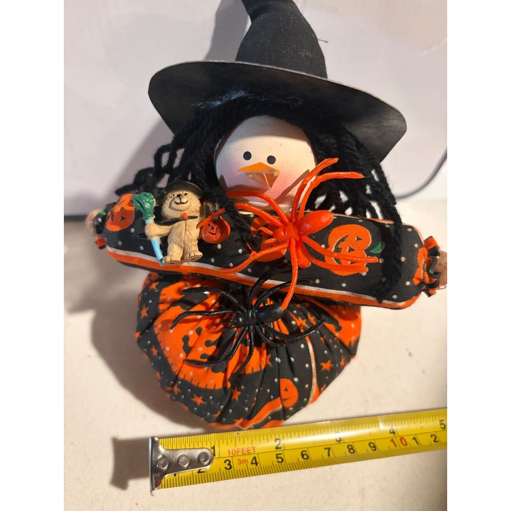 Primitive Halloween Snowman Witch Figurine Fabric Pumpkin Decor Spiders Bear